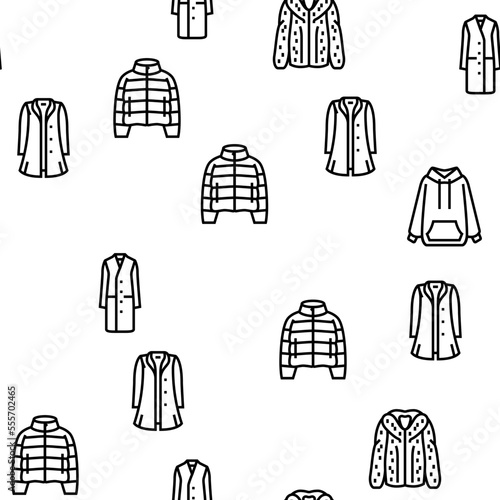 outerwear female clothes girl vector seamless pattern thin line illustration