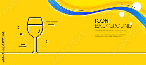 Wine glass line icon. Abstract yellow background. Bordeaux glass sign. Minimal wine glass line icon. Wave banner concept. Vector