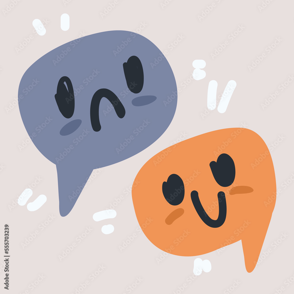 Vector illustration of Speech bubbles with emoticons. Happy and sad facial symbols, emojis. Cartoon minimal style. Vector illustration of Speech bubbles with emoticons. Happy and sad facial symbols, emojis. Cartoon minimal style.