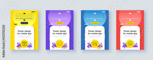 Simple set of Dots message, 5g internet and Delivery market line icons. Poster offer design with phone interface mockup. Include Mattress icons. For web, application. Vector