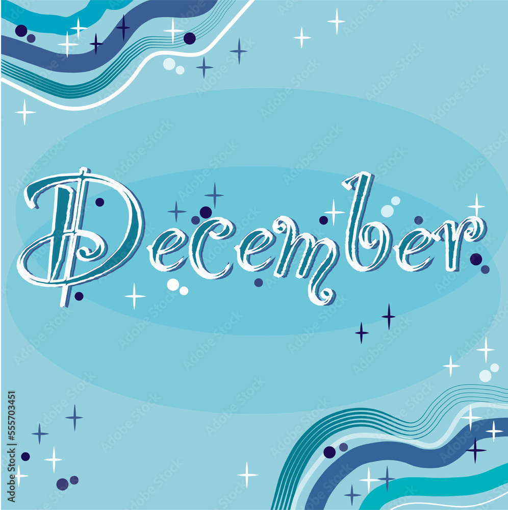christmas background with snowflakes and inscription december, calendar