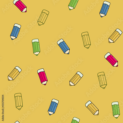 School items seamless pattern on dark background. Back to school