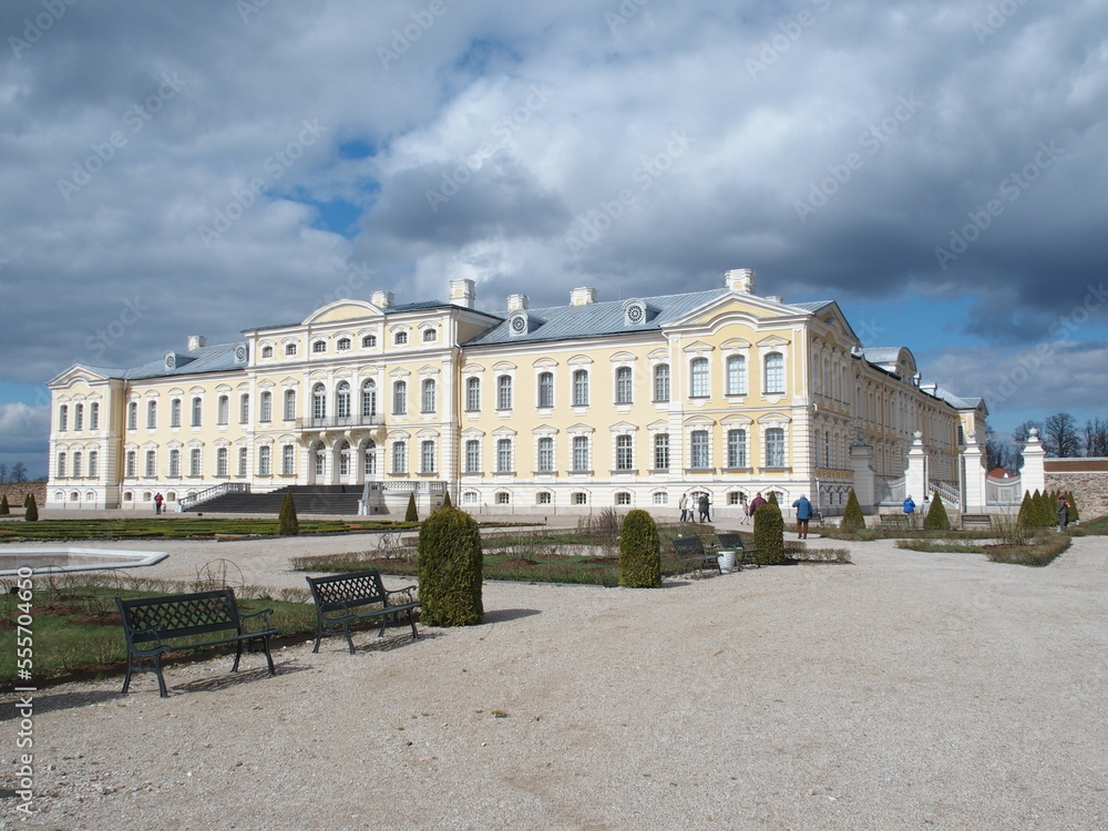 Rundale Palace in Latvia seen from the extensive palace gardens