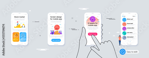 Swipe up, Shower and Teamwork questions minimal line icons. Phone ui interface. Scroll down, Wholesale goods, Like icons. Truck delivery, Ranking stars, Remove image web elements. Vector