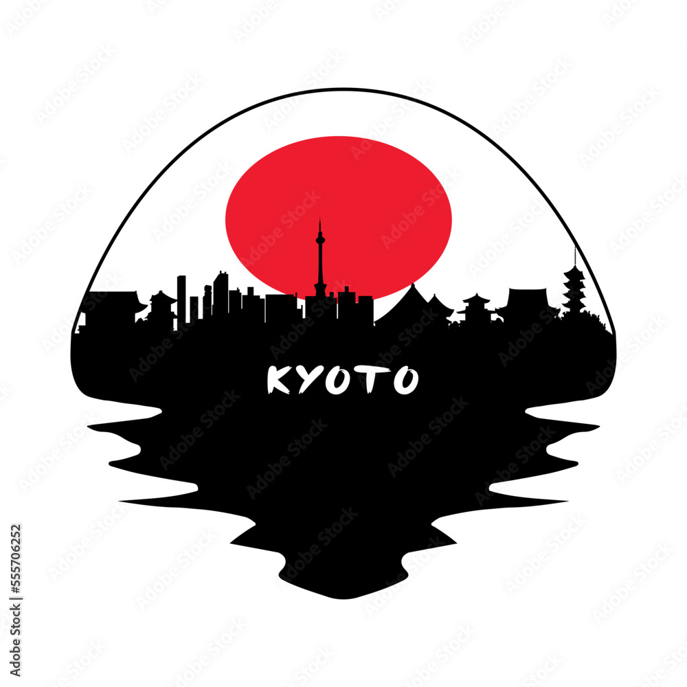 Kyoto Japan Flag Skyline Silhouette Retro Vintage Sunset Kyoto Lover Travel Souvenir Sticker Vector Illustration SVG EPS