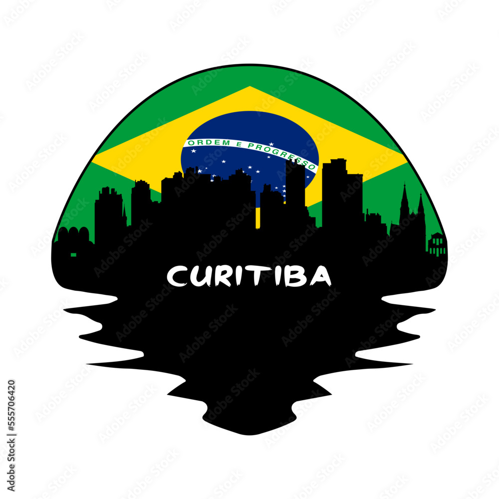 Curitiba Brazil Flag Skyline Silhouette Retro Vintage Sunset Curitiba Lover Travel Souvenir Sticker Vector Illustration SVG EPS