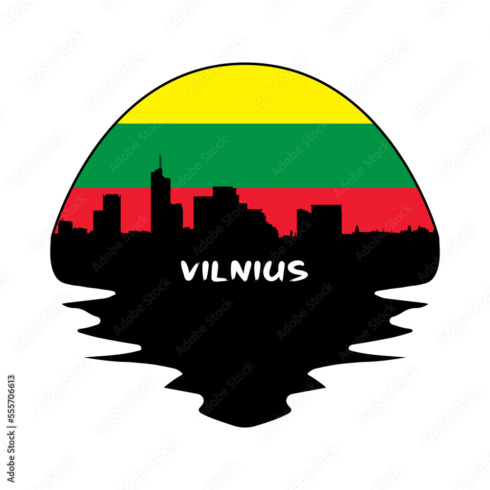 Vilnius Lithuania Flag Skyline Silhouette Retro Vintage Sunset Vilnius Lover Travel Souvenir Sticker Vector Illustration SVG EPS