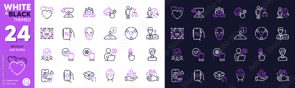 Hold box, Judge hammer and Growth chart line icons for website, printing. Collection of Checkbox, Online discounts, Search employee icons. Businessman case, Sick man, Swipe up web elements. Vector Hold box, Judge hammer and Growth chart line icons for website, printing. Collection of Checkbox, Online discounts, Search employee icons. Businessman case, Sick man, Swipe up web elements. Vector