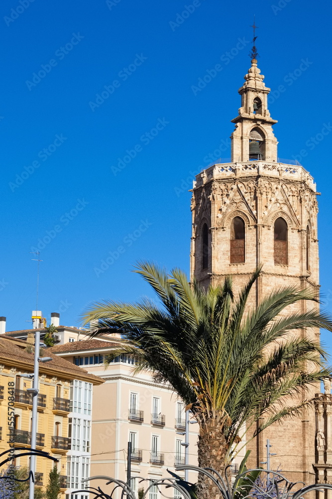 Gothic-style bell tower of the Valencia Cathedral called El Miguelete