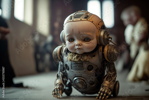 Generative ai illustration of newborn humanoid robot.