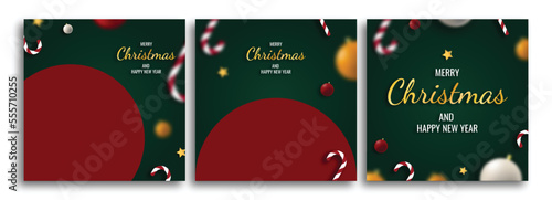 christmas social media post, Christmas and New Year greeting cards with xmas decoration