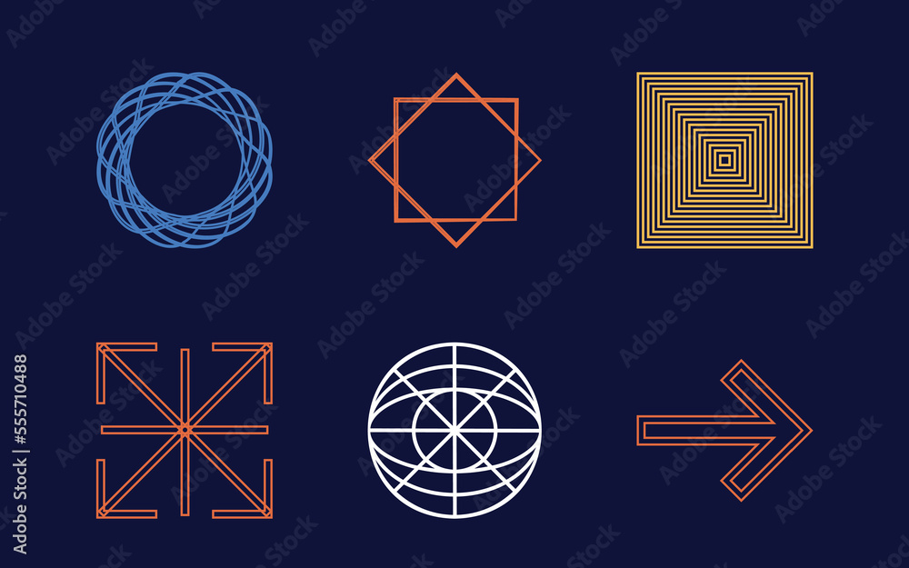 Fototapeta premium Vector set of Y2K. Rave psychedelic retro futuristic set. Templates for notes, posters. Anti-design. Vector illustration