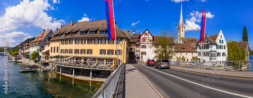 panoramic view of beautiful old town Stein am Rhein in Switzerland border with Germany. Popular tourist destination