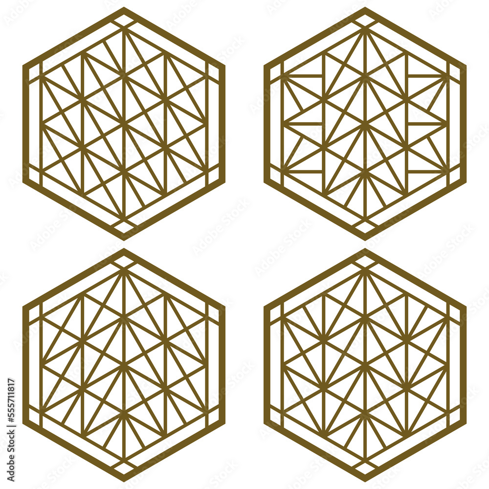 A set of four design elements Based on ornaments of the traditional Japanese craft Kumiko Zaiku A set of four design elements Based on ornaments of the traditional Japanese craft Kumiko Zaiku