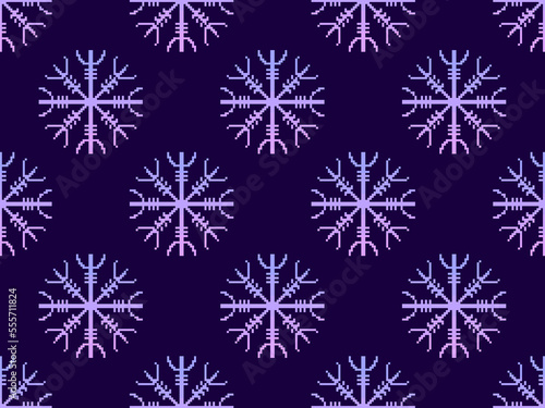 Seamless pattern with Helm of Awe or Helm of Terror in pixel art style. Pixelated Helm of Awe. Style of 8-bit retro games from the 80s and 90s. Design for app, banner and poster. Vector illustration