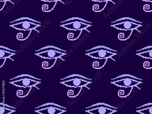 Eye of Horus in pixel style seamless pattern. Pixelated Eye of Ra. Style of 8-bit retro games from the 80s and 90s. Design for app, banner and poster. Vector illustration