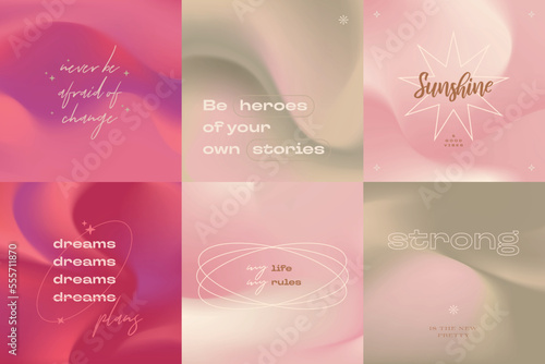Social media gradient aesthetic quotes template collection with viva magenta background