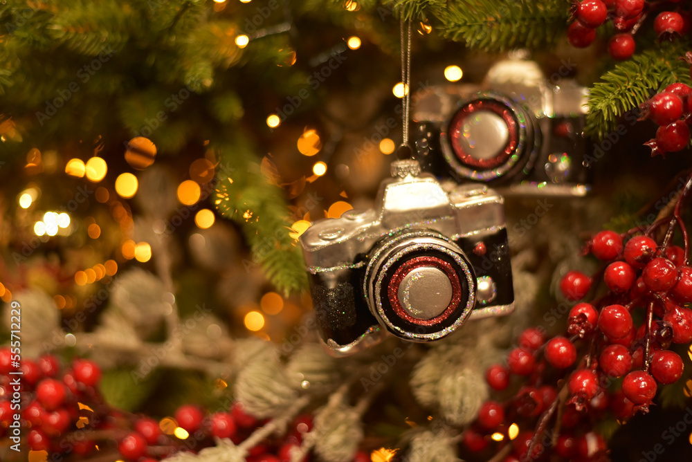 New Year. Christmas tree toy in the form of a camera