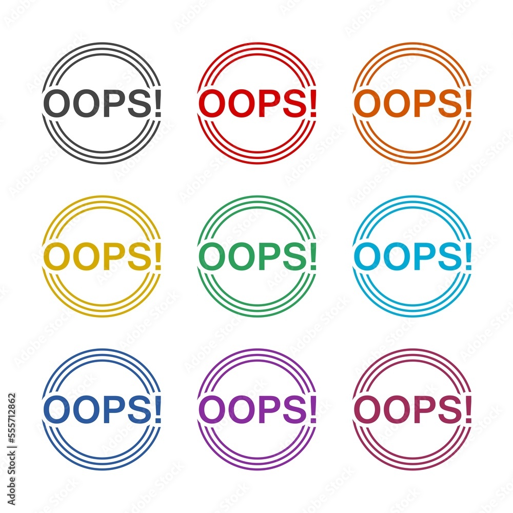 OOPS! Warning sign icon isolated on white background. Set icons colorful OOPS! Warning sign icon isolated on white background. Set icons colorful