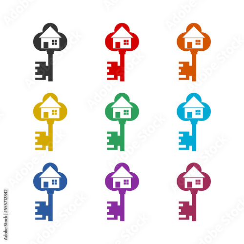 Old house key icon isolated on white background. Set icons colorful