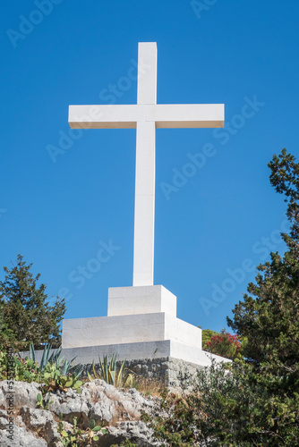 The white cross on the top of Marjan hill in Split