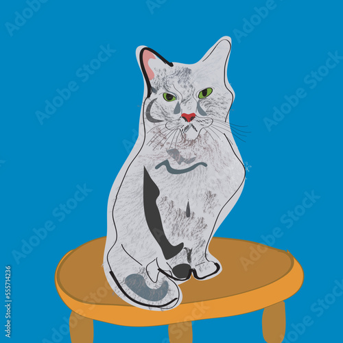 Cat, Gato, Ilustración, Vector, Técnicas mixtas, full color, retrato, dibujo en tableta