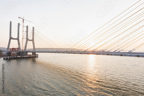 Cortalim, Goa - India - Dec 22nd 2022: New Zuari Bridge will be inaugurated on 29th December 2022 by Mr. Nitin Gadkari. Twin 4 Lane Zuari Bridge undertaken by Dilip Buildcon Ltd. © MoonByte Plus