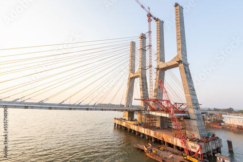 Cortalim, Goa - India - Dec 22nd 2022: New Zuari Bridge will be inaugurated on 29th December 2022 by Mr. Nitin Gadkari. Twin 4 Lane Zuari Bridge undertaken by Dilip Buildcon Ltd. photo