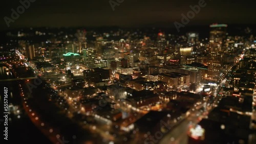 Aerial view of downtown Portland Oregon at night | Drone footage | 4k