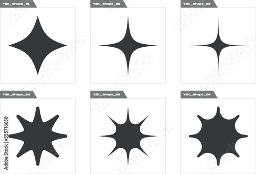 Collection of Y2K elements. Large set of retro objects for design. Templates for notes, posters. Isolated on black background. Vector illustration