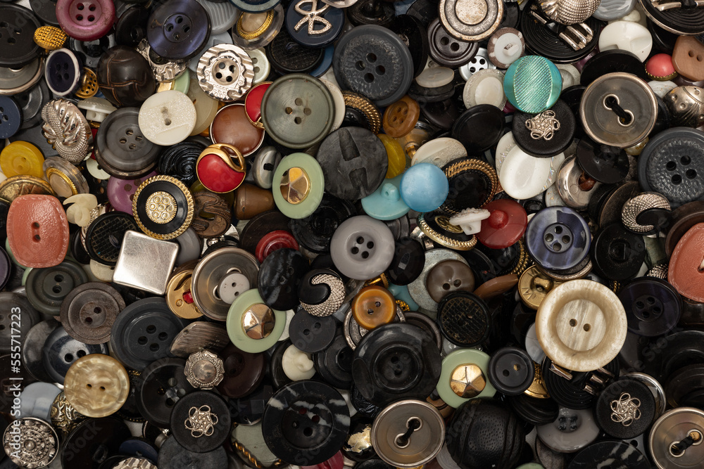 Pile of old buttons. Various sewing buttons. Pile of old buttons. Various sewing buttons.
