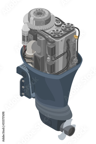 Outboard Engine Speed Boat marine power engine care and maintenance isometric isolated