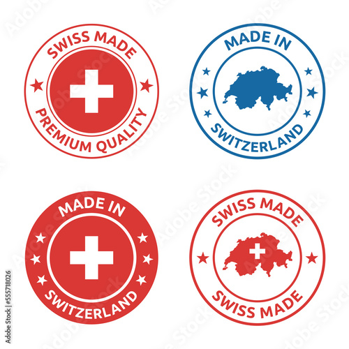 made in Switzerland stamp set, Swiss made product label