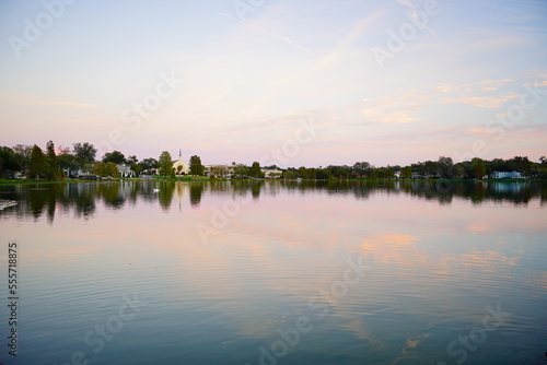 Lakeland, FL USA - 11 25 2022: Sunset Landscape of city center of lakeland Florida © Feng