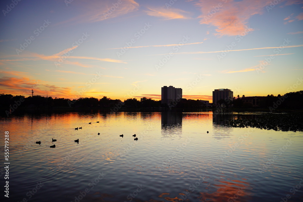 Sunset Landscape of Lake Morton city center of lakeland Florida