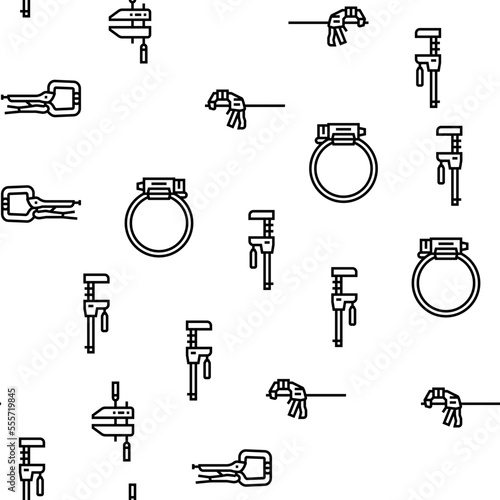 clamp vice grip tool metal vector seamless pattern thin line illustration