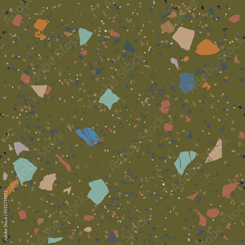 Tile terrazzo vector pattern with colorful stone on green marble background for seamless concrete rock wallpaper