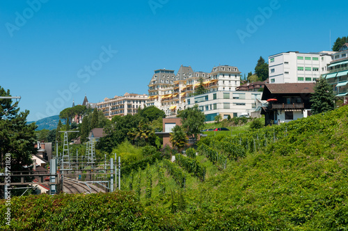 View of hotels in Montreux, Switzerland.