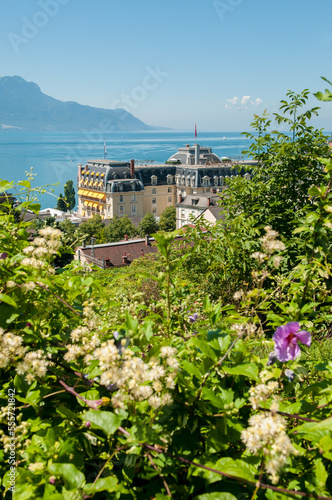 View of Lake Geneva over Vevey, Switzerland.