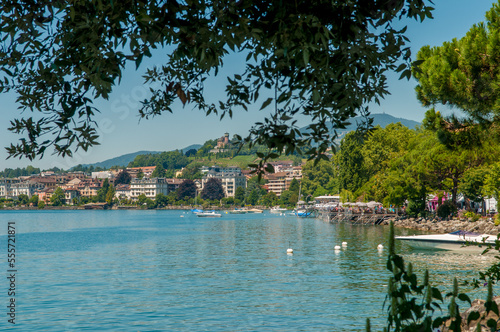View of Lake Geneva over Vevey, Switzerland. © Acker