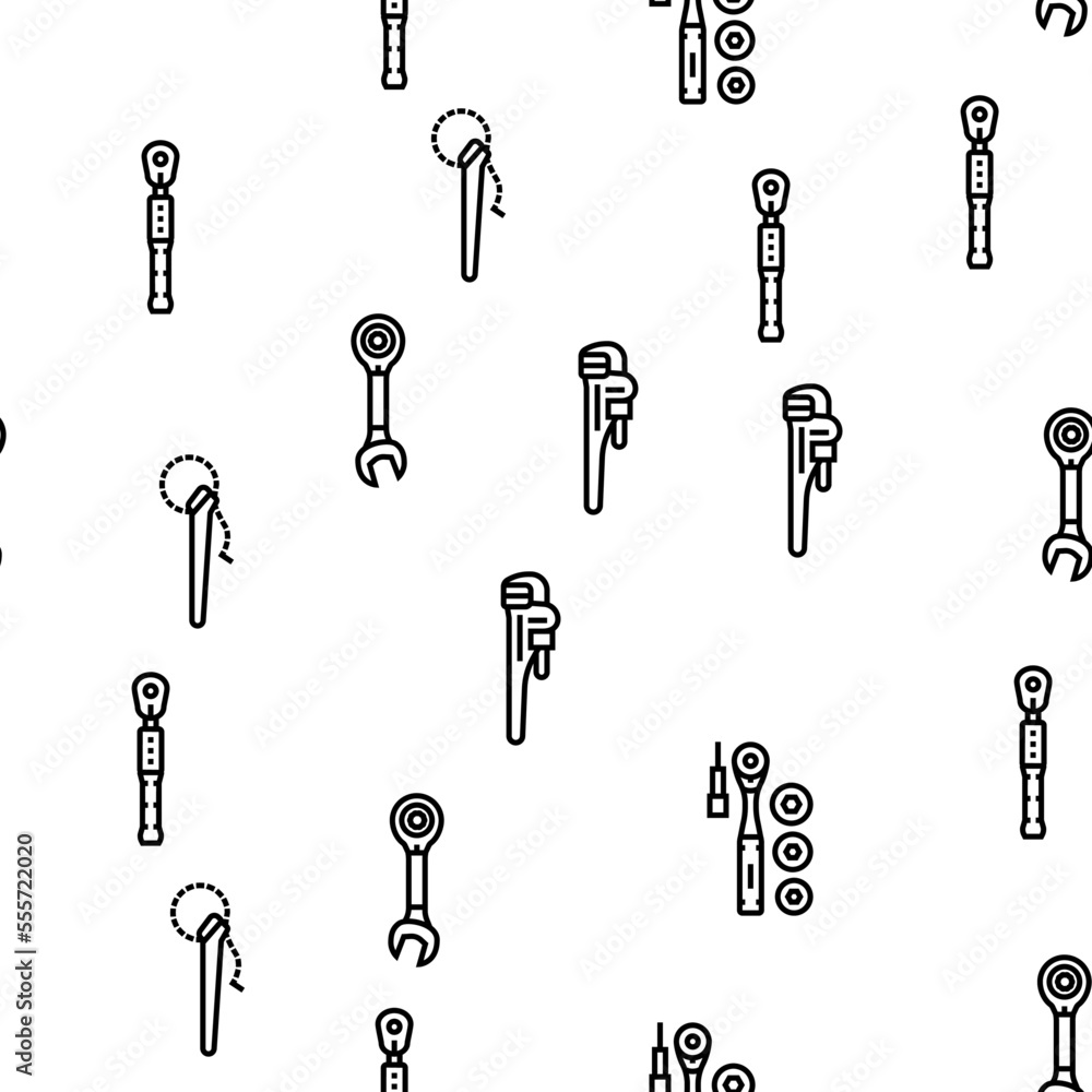 wrench tool spanner repair vector seamless pattern thin line illustration wrench tool spanner repair vector seamless pattern thin line illustration