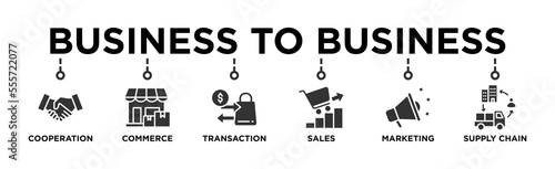 Business to business banner web icon vector illustration concept with icon of cooperation, commerce, transaction, sales, marketing, supply chain