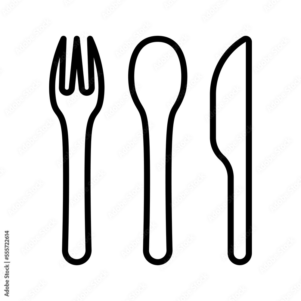 Cutlery, disposable fork, spoon and knife isolated on white background. Cutlery, disposable fork, spoon and knife isolated on white background.