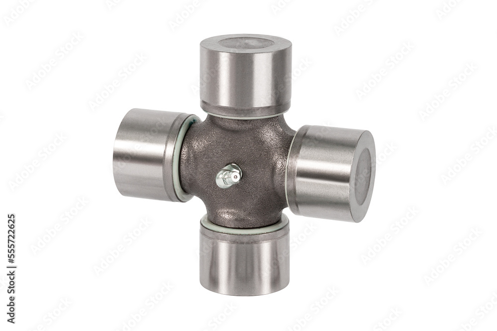 Universal joint bearing isolated on white background. Joint cross axel. Auto parts. Spare parts for car. Universal joint bearing isolated on white background. Joint cross axel. Auto parts. Spare parts for car.