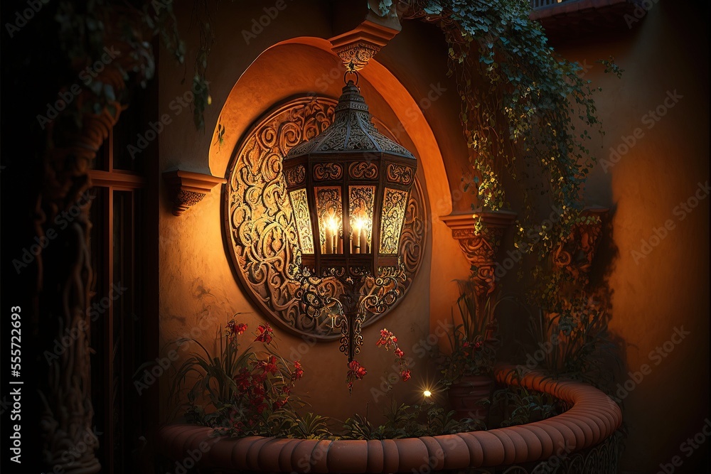 Beautiful traditional mexican interior of living room and patio, bright ...