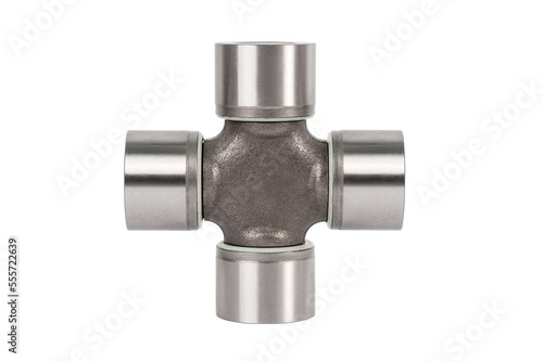Universal joint bearing isolated on white background. Joint cross axel. Auto parts. Spare parts for car.