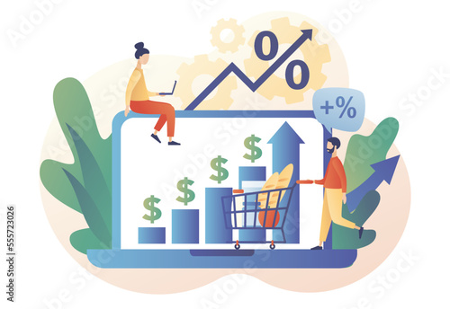 Inflation in economy. Crisis concept. Rising food prices. Unstable prediction online financial problems. Modern flat cartoon style. Vector illustration on white background
