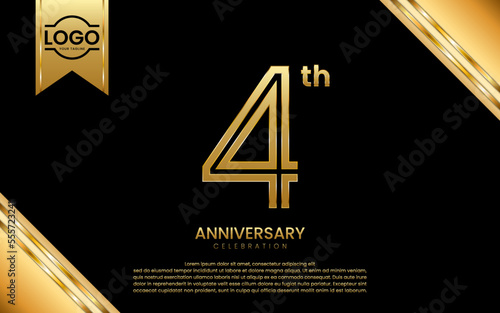 4th Anniversary Celebration. Anniversary Template Design With Gold Number and Font  Vector Template Illustration