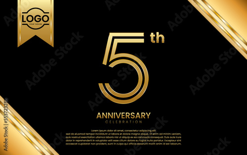 5th Anniversary Celebration. Anniversary Template Design With Gold Number and Font, Vector Template Illustration