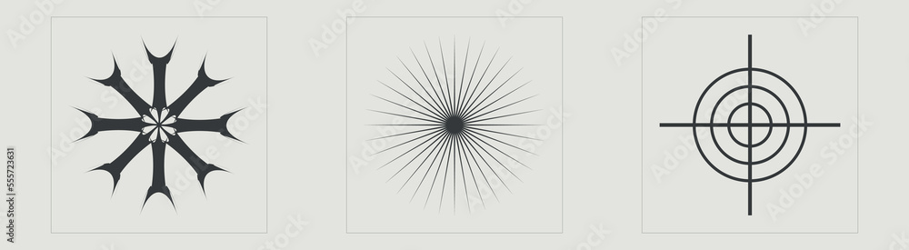 Obraz premium Brutalism shapes. Trendy geometric postmodern figures. Templates for notes, posters. Futuristic. Vector illustration